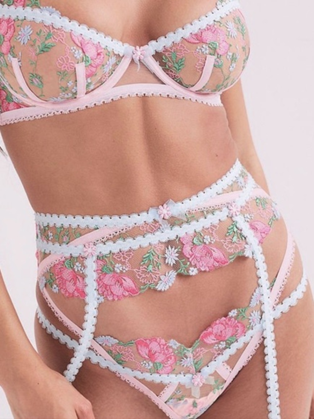 ♥️🍋 NWOT For Love And Lemons Size M Swaying Rose Sheer Garter Belt